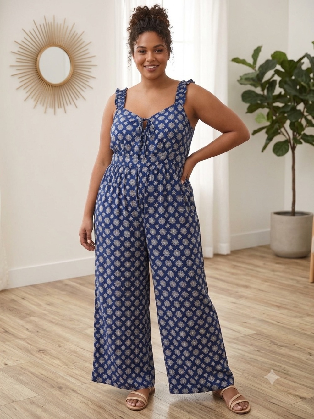 Torrid Blue Floral Wide-Leg Jumpsuit Sz 3X